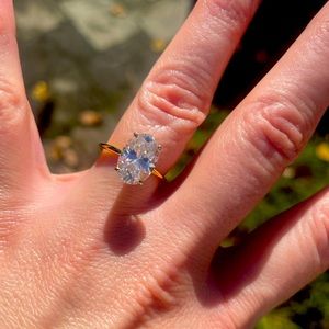 3 Ct. Moissanite Solitaire Engagement Ring, 18 Ct. Solid Gold Band, size 5.75